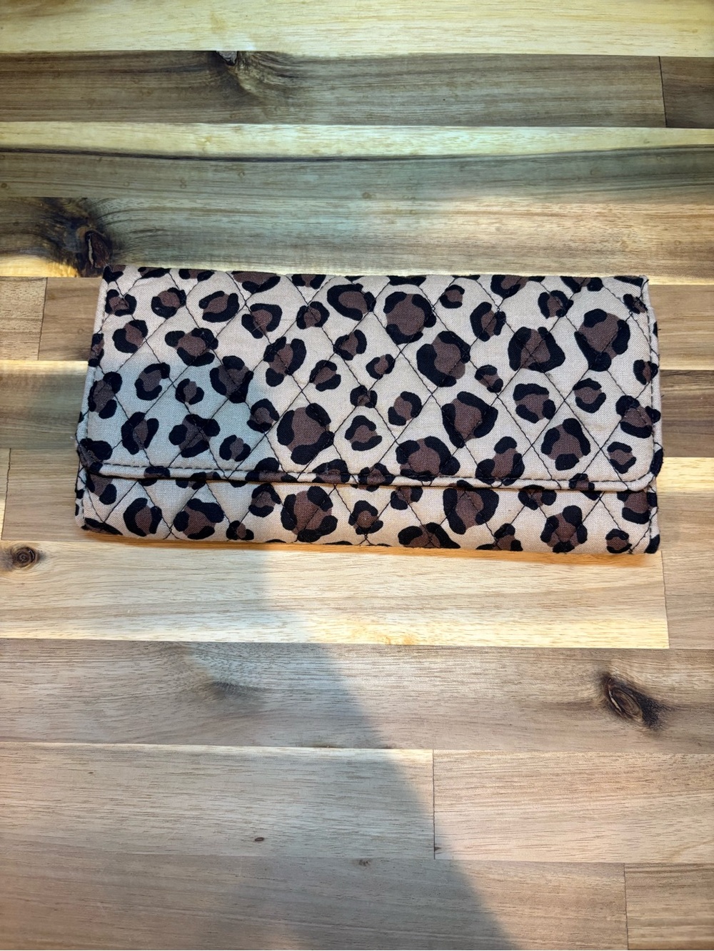 Vera Bradley Leopard Quilted Fold-Over Wallet - Beige and Brown